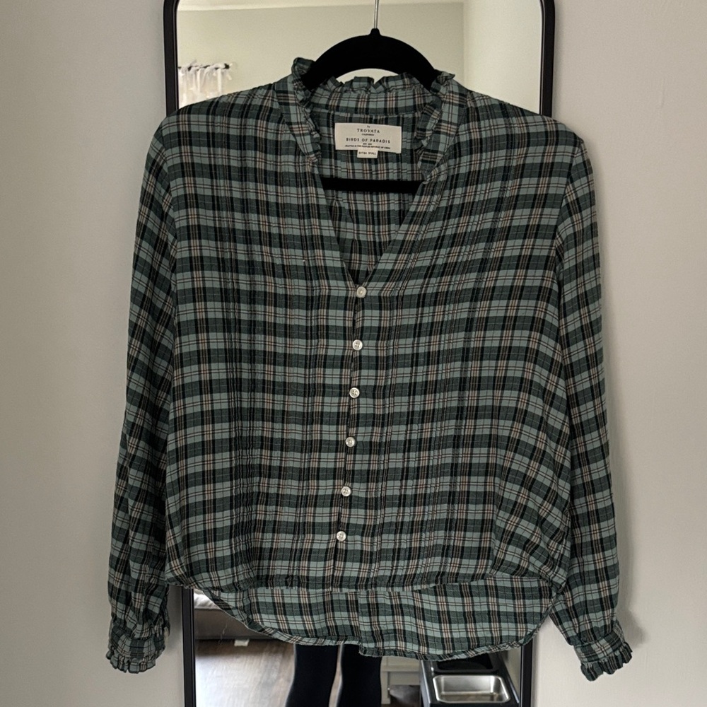 Trovata Plaid Ruffle Collar Shirt
